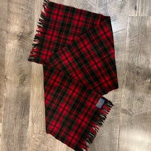 Vintage Pendleton Red and Black Plaid Wool Scarf
